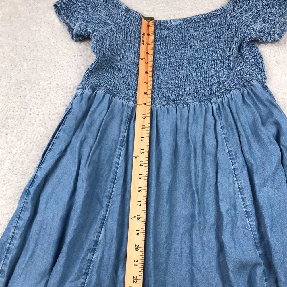 Torrid Off Shoulder Smocked Skater Dress Womens 2X Blue Chambray Lyocell Pockets - Picture 7 of 11